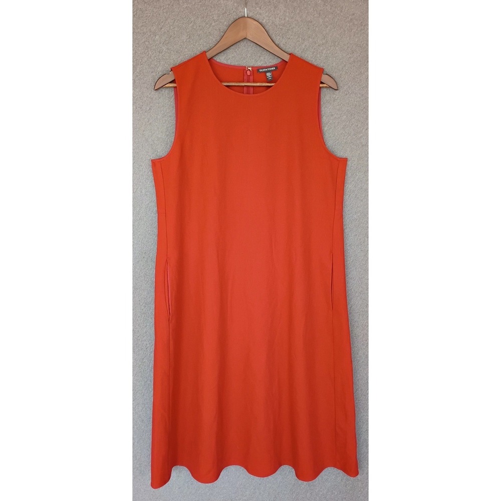 Eileen Fisher Womens Red Wool Sleeveless Shift Dress with Pockets Size‎ Medium